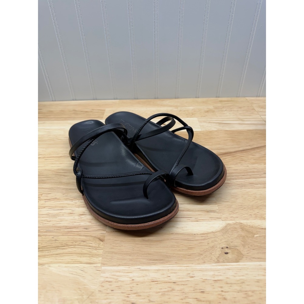 Korks Womens Black Strappy Toe Loop Flat Slide Sandals Size 8M KR0021-209